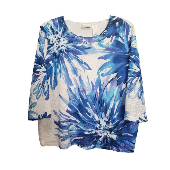 Alfred Dunner Woman Floral Print Mesh Burnout Studded Lined 3/4 Sleeve Tunic 2X - Picture 1 of 7